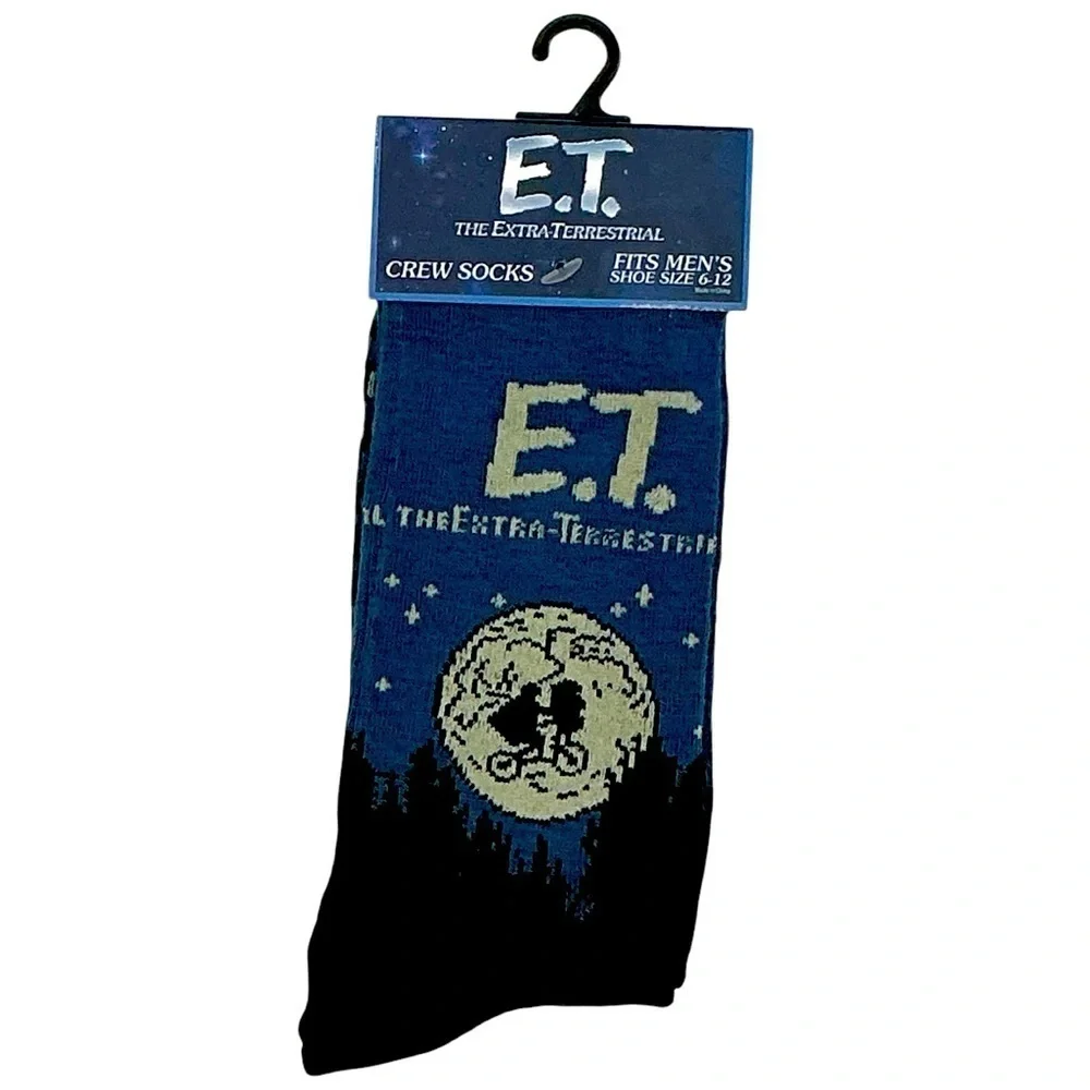 E.T. Crew Socks Mens Novelty Funny Print Black by Odd Sox Unisex OS Shoe 6-12